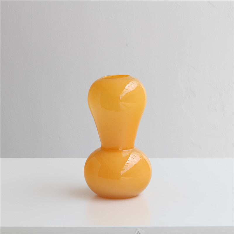 Nordic Minimalist Orange Glass Vase | Hand-Blown Cute Round & Cylindrical Design for Home Styling and Floral Arrangements