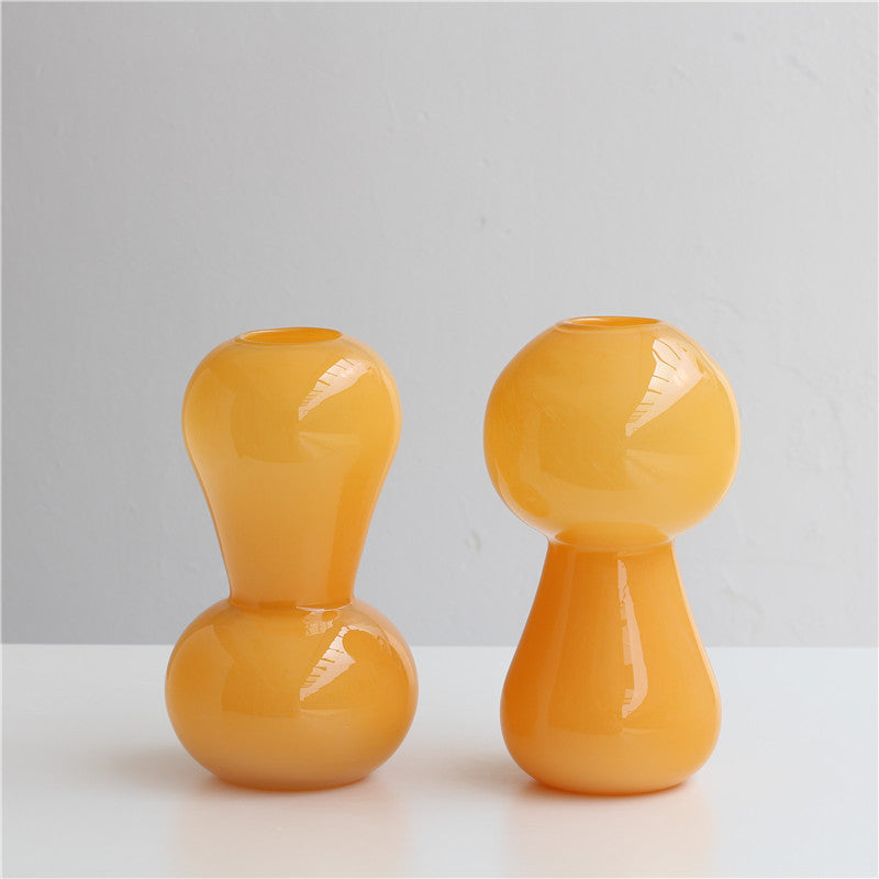 Nordic Minimalist Orange Glass Vase | Hand-Blown Cute Round & Cylindrical Design for Home Styling and Floral Arrangements