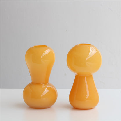 Nordic Minimalist Orange Glass Vase | Hand-Blown Cute Round & Cylindrical Design for Home Styling and Floral Arrangements