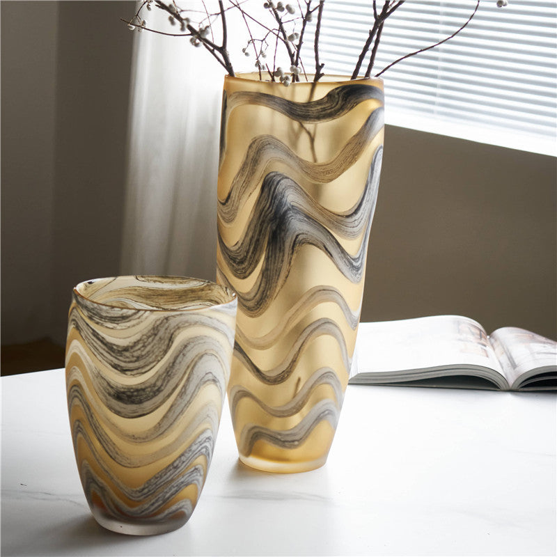 Handcrafted Brown Glass Vase with Water Ripple Design - Luxury Artistic Centerpiece for Home Decor