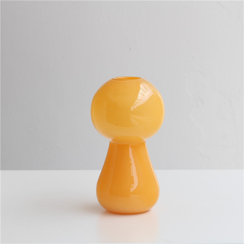 Nordic Minimalist Orange Glass Vase | Hand-Blown Cute Round & Cylindrical Design for Home Styling and Floral Arrangements