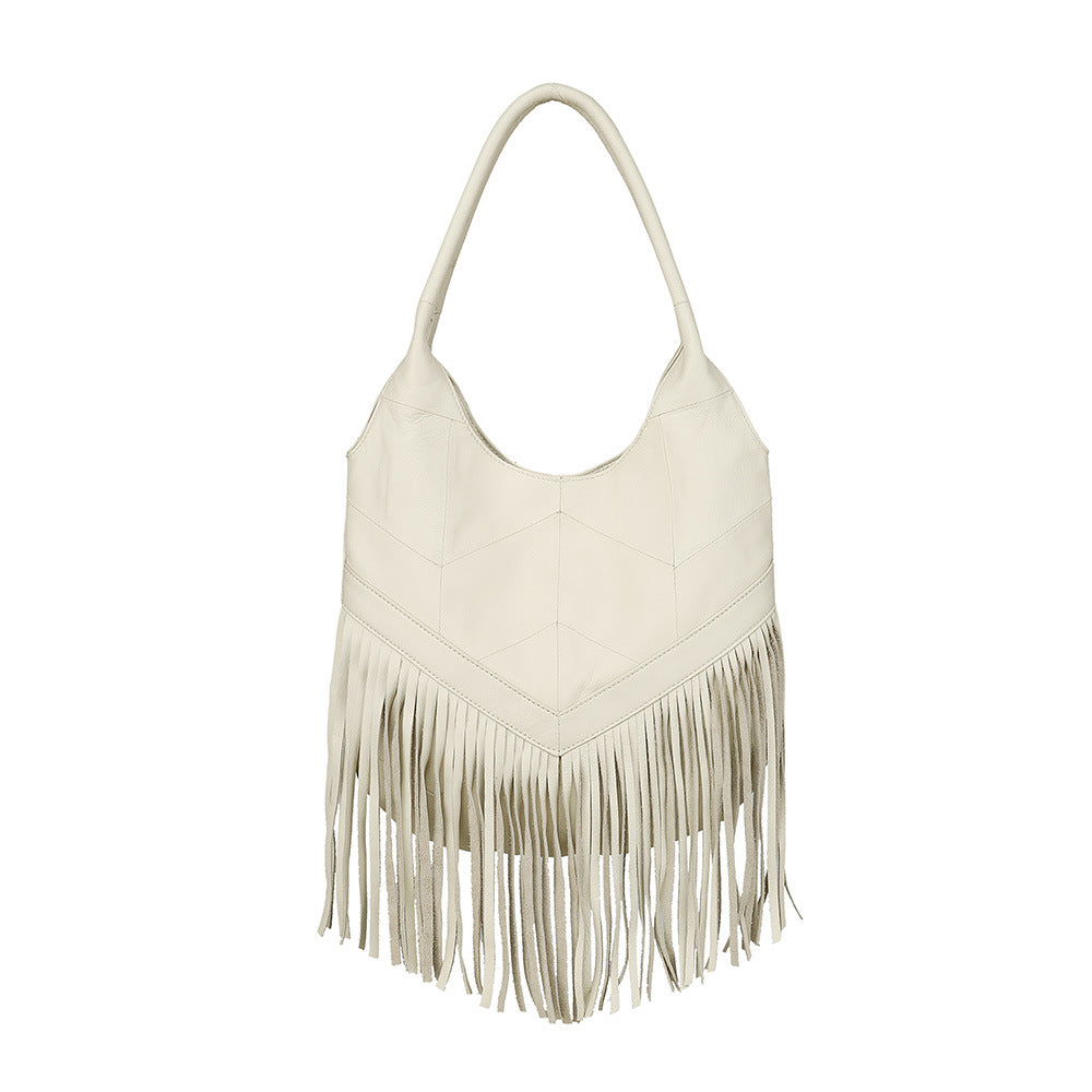 Beylasita Vintage Hobo Bag Cowhide Leather Fringe Shoulder Bag