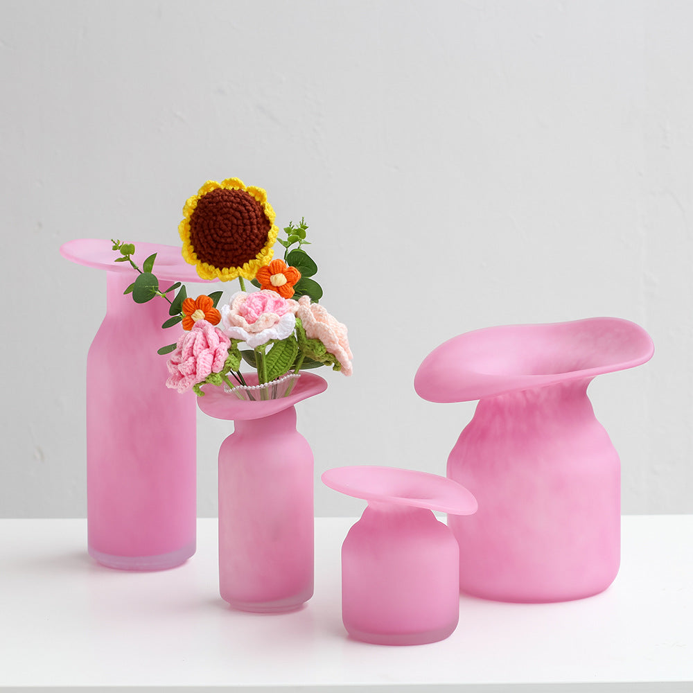 Hand-Blown Modern Matte Pink Glass Vase - Creative Home Decor with Elegant Frosted Finish, Perfect for Living Room Flower Arrangements