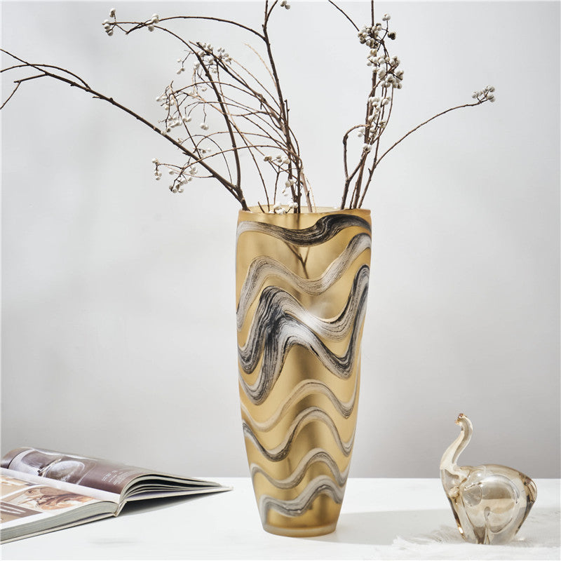 Handcrafted Brown Glass Vase with Water Ripple Design - Luxury Artistic Centerpiece for Home Decor