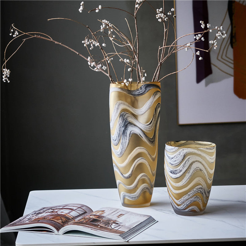 Handcrafted Brown Glass Vase with Water Ripple Design - Luxury Artistic Centerpiece for Home Decor