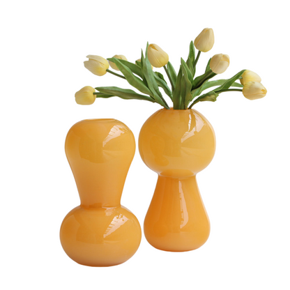 Nordic Minimalist Orange Glass Vase | Hand-Blown Cute Round & Cylindrical Design for Home Styling and Floral Arrangements