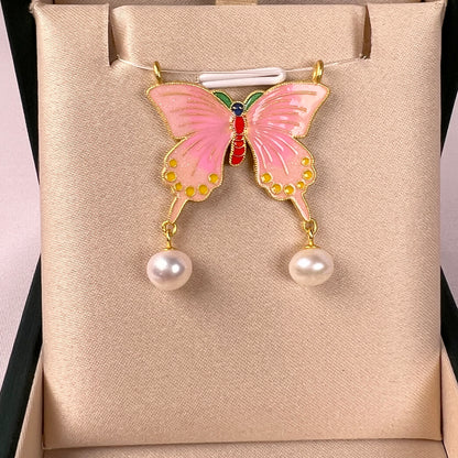 GEMOR S925 Sterling Silver Colorful Butterfly Enamel Jewelry | Double Faced Design with Pearls