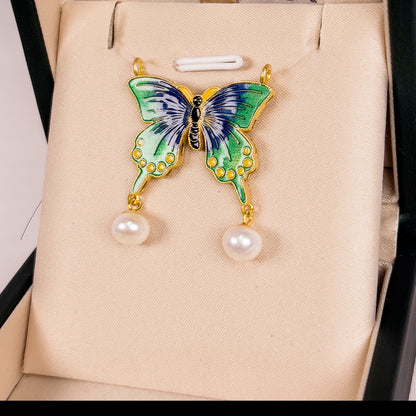 GEMOR S925 Sterling Silver Colorful Butterfly Enamel Jewelry | Double Faced Design with Pearls