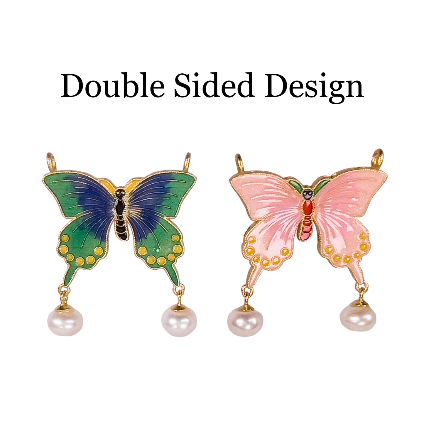 GEMOR S925 Sterling Silver Colorful Butterfly Enamel Jewelry | Double Faced Design with Pearls