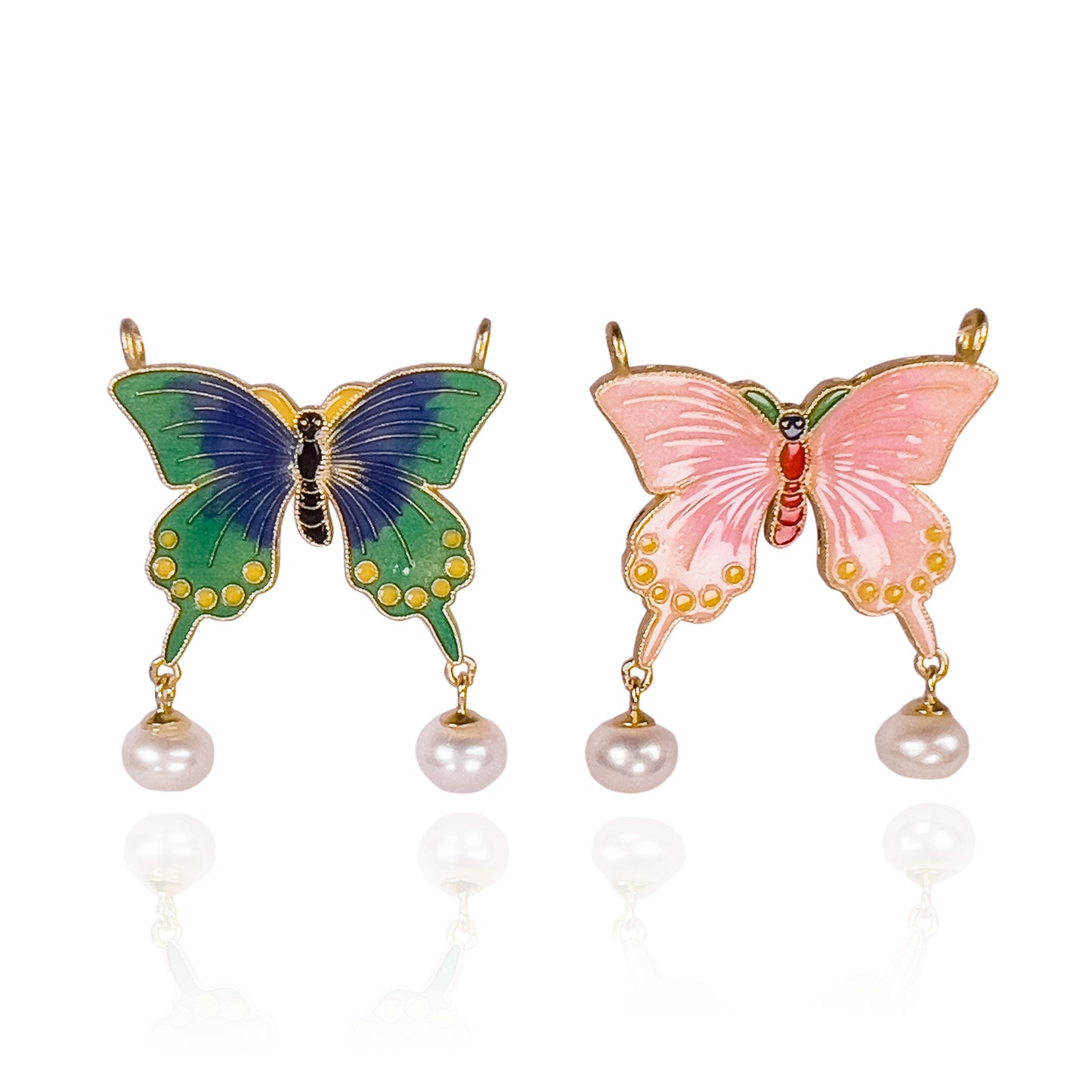 GEMOR S925 Sterling Silver Colorful Butterfly Enamel Jewelry | Double Faced Design with Pearls