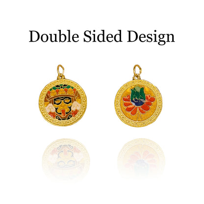 GEMOR S925 Zashi Lhamo Sterling Silver Enamel Pendant | Double-Sided Design Drashi Lhamo Shri Devi Artwork