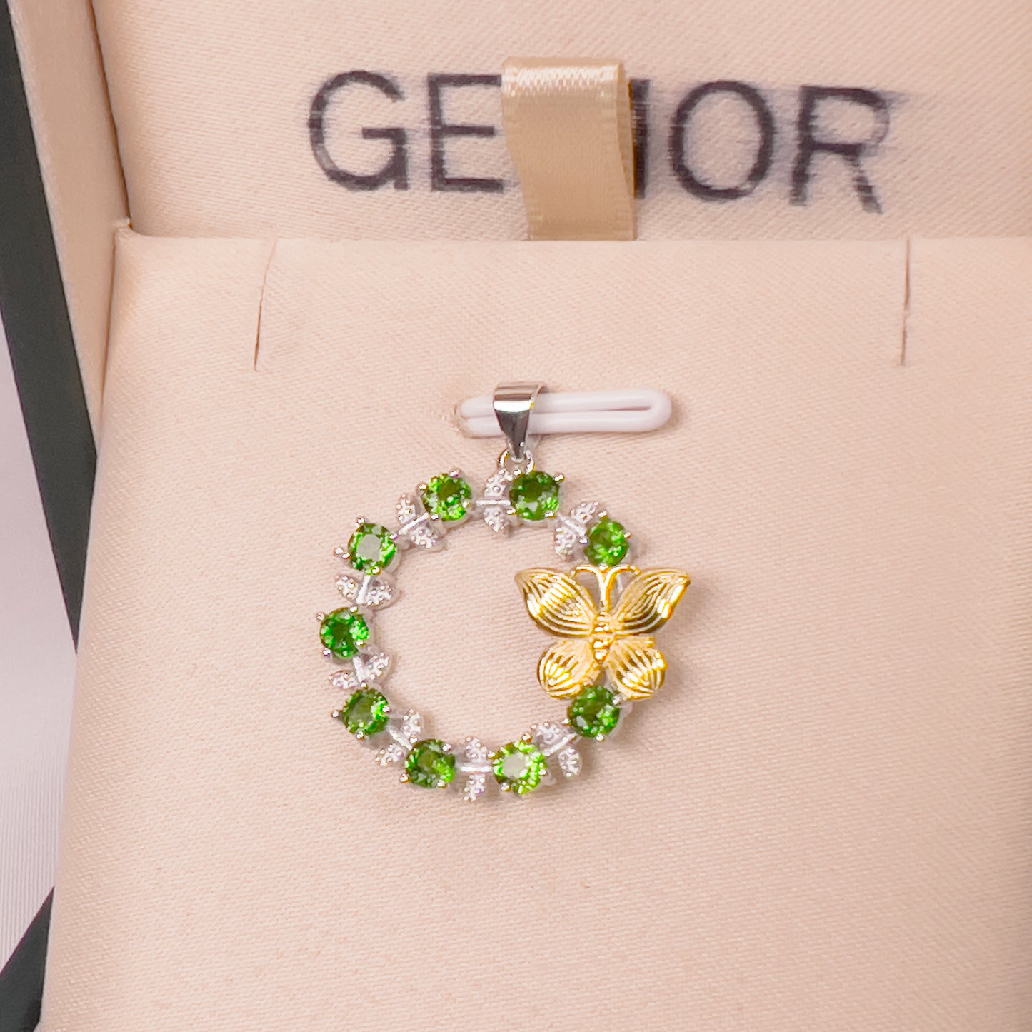 GEMOR Pendant for Women Exquisite Green Gemstone with Butterfly Pendant