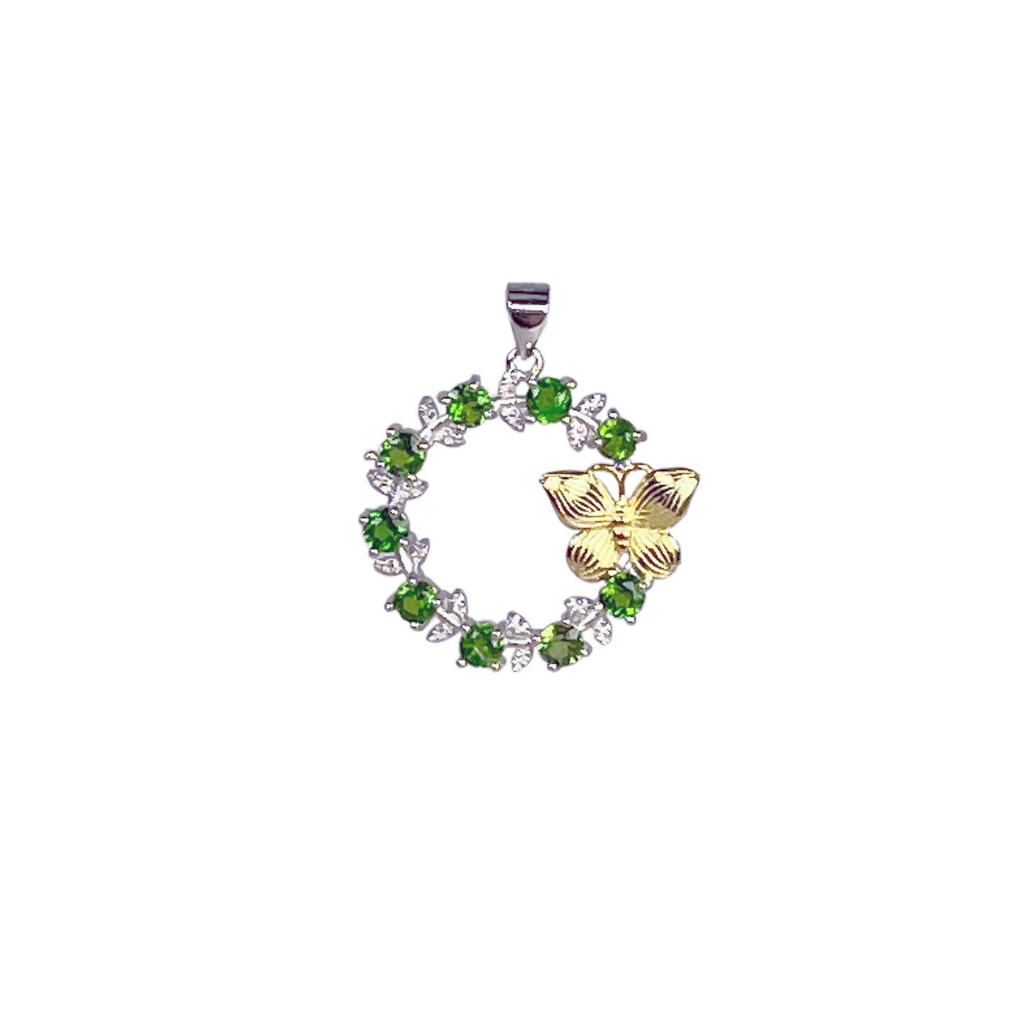 GEMOR Pendant for Women Exquisite Green Gemstone with Butterfly Pendant