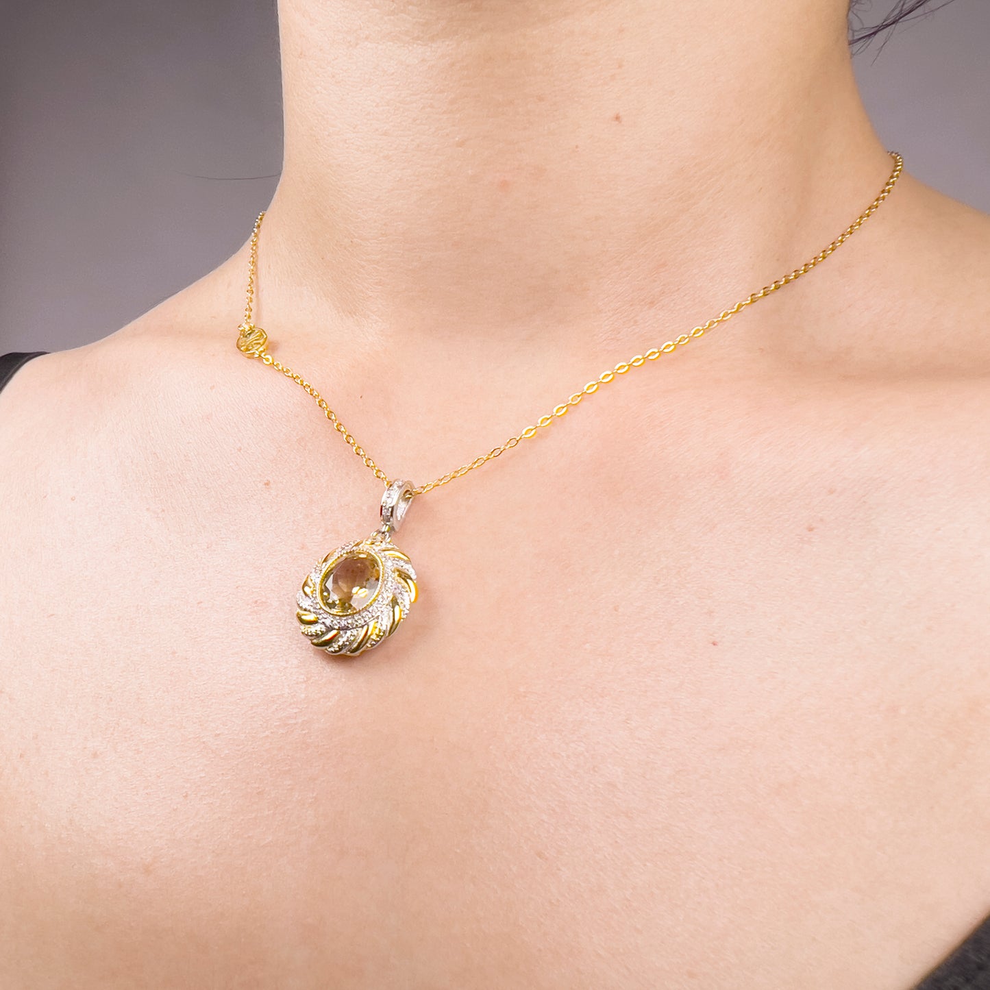 GEMOR Infinity Love Stone Necklace Pendant with Stunning Yellow Crystals