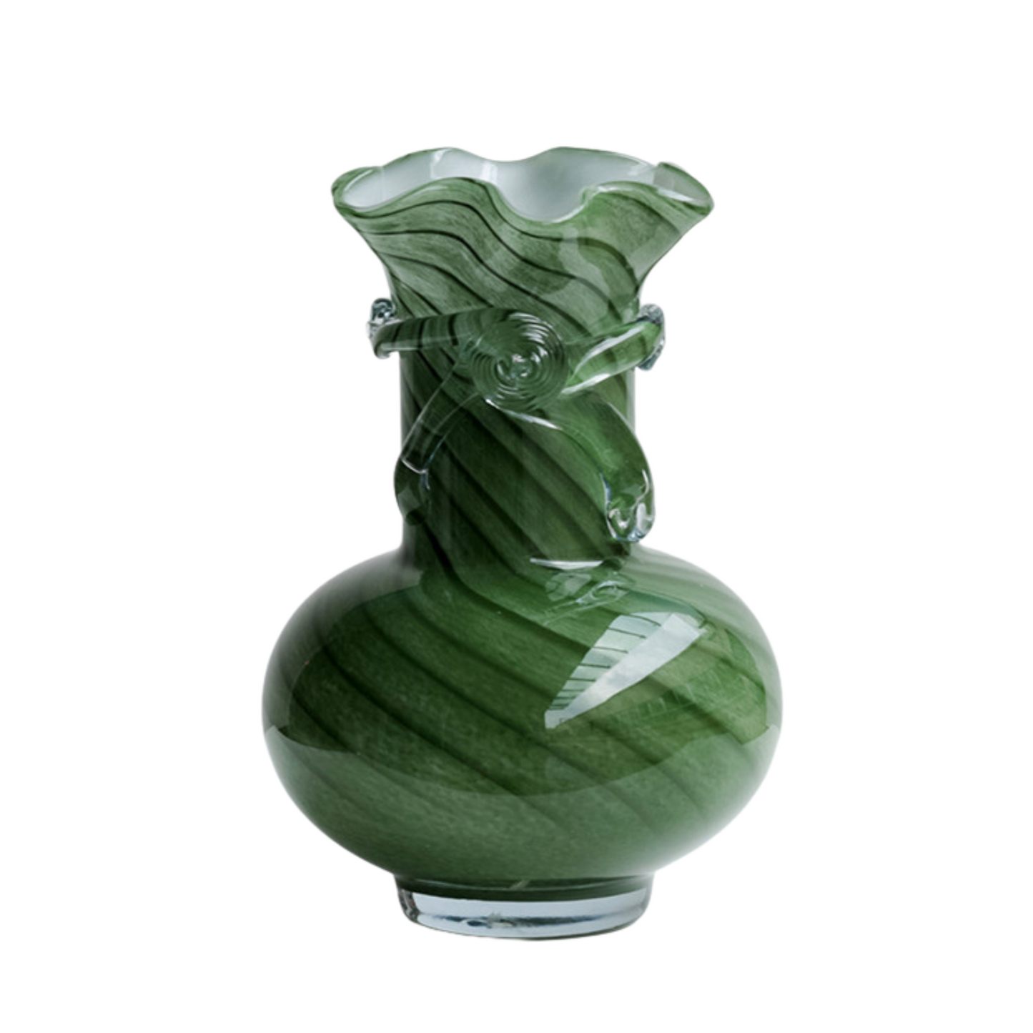 Green Water Droplet Wave Rim Hand-Blown Glass Vase - Minimalist Luxury Home Decor for Living Room, Office, or Interior Design